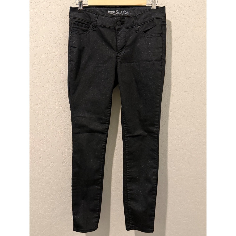 Old Navy The Rockstar Black Shimmer Metallic Skinny Jeans Womens 8 Regular